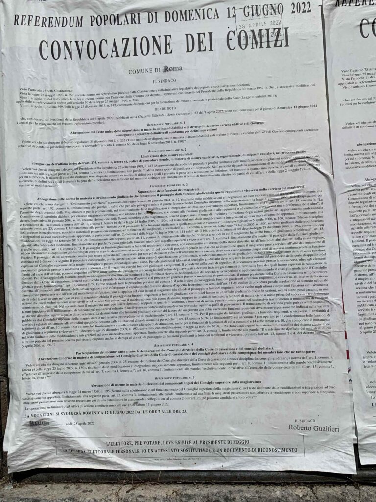Avviso di convocazione dei comizi per il referendum 2022
